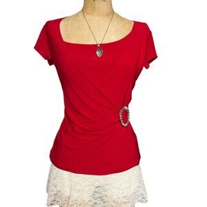 Y2K Red Wrap Top Silver Buckle Fitted Evening Style 2000's Sz L